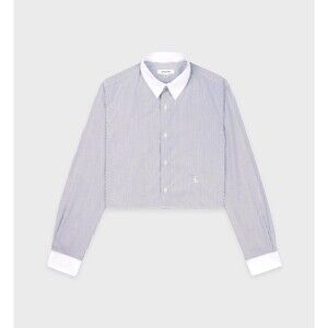 Sporty & Rich SRC Embroidered Stripe Cotton Crop Button Up Shirt Quiet Luxury L